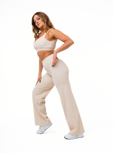 DUSHKO Spodnie Wide Flow Cream - szeroka nogawka,  fitness, joga, pilates stretching, taniec, kremowe.jpg