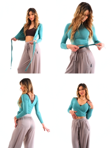 Koszulka bambusowa wiązana z rękawem do jogi szyta w DUSHKO.jpg